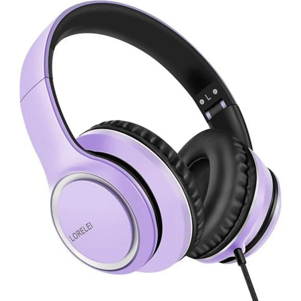 Over Ear Wired Headphones with Microphone Foldable Lightweight Headset 3.5mm Jac